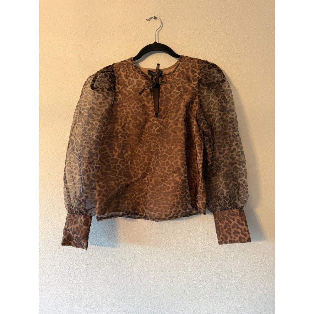 RACHEL ZOE long sleeve animal print sheer Top Tie Front Lined Body Size XS
